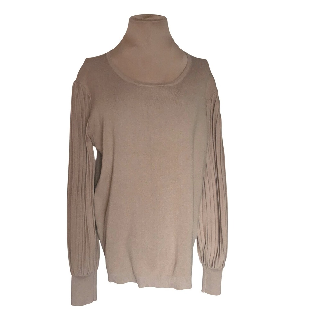 A.Z.I. New York XL Beige Knit Sweater Pleated Accordion Balloon Sleeve Bohemian